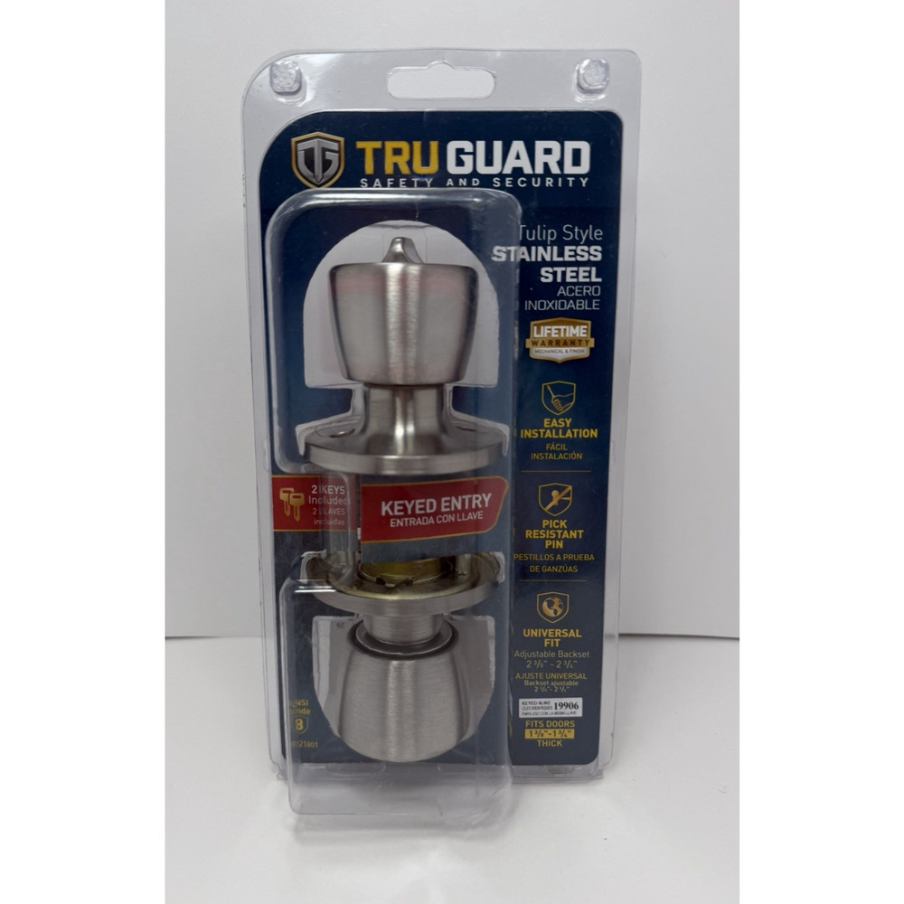 TruGuard Tulip Style Stainless Steel Keyed Entry Door Knob Universal Fit
